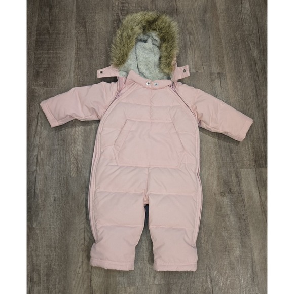 Ralph Lauren Baby Girl Puffer Down Snowsuit Pink Size S/M One-Piece Bunting Hood